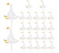 BOXOB 24pcs White Goose Cupcake Toppers, Silly Goose Party Decor Funny Cute Cup Cake Picks Topper Animal Themed Decorations for Birthday Party Celebretion Supplies