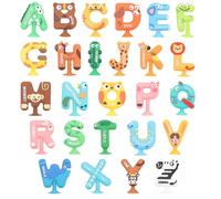 BOXOB 26pcs Suction Cup Bath Toys for Toddler, Colorful Animal Alphabet Letter Toy Montessori Learning Tools for Baby Kids Boys Girls