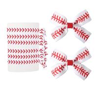 BOXOB 2pcs Baseball Hair Bow Clips with 6pcs Baseball Hair Ties, Red White Softball Cheer Ribbon Bows Softball Barrettes Dress up Clips Accessories for Baby Toddlers