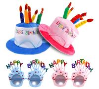 BOXOB 2pcs Birthday Hats Set, Colored Funny Happy Birthday Cake Party Hat with Sunglasses for Adults Teenagers Masquerade Cosplay Costume Accessories