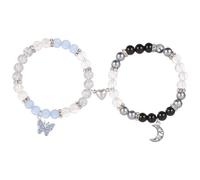 BOXOB 2pcs Couple Bracelets, Magnetic Butterfly And Moon Matching Bracelets Mutual Attraction Valentine Relationship Love Heart Bracelets Friend Jewelry Gift for Women Men