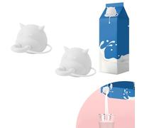 BOXOB 2pcs Cow Udder Milk Carton Caps, Silicone Cow Cover Funny Pouring Bottle Cap Leak Proof Carton Diverter Creative Gifts for Milk Carton (White)