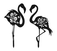 BOXOB 2pcs Flamingo Metal Yard Stakes, Whimsical Flamingo Yard Decor Black Decorative Garden Stakes for Lawn Patio Backyard Outdoor Decor