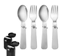 BOXOB 2pcs Folding Spoon & 2pcs Foldable Forks for Thermos Funtainer 10oz Food Jars, Portable Replacement Stainless Steel Spoons Forks for Travel Camping Picnic Outdoor Activities