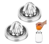 BOXOB 2pcs Mason Jar Juicer Lids for 3.38 Inch Wide Mouth Mason Jar, Stainless Steel Screw Top Lemon Juice Squeezer Lifestyle Manual Hand Juicer Accessories for Citrus Orange Lime