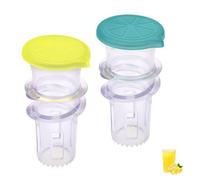 BOXOB 2pcs Mini Portable Lemon Juicer, Plastic Screw-Top Lemon Squeezer with Cap Compact Lime Citrus Orange Juice Extractor Manual Hand Juicer for Home Store Beverages and Cooking (Green and Yellow)