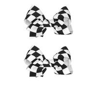 BOXOB 2pcs Racing Checkered Flag Hair Bow Clips, 3.74x2.36 Inch Black and White Bows Alligator Clips Racing Fan Hair Accessories for Girls Women