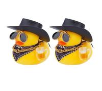 BOXOB 2pcs Rubber Beer Duck Car Ornaments, Cool Western Cowboy Ducks with Hat Sunglasses Scarf Yellow Rubber Ducky Car Dashboard Decorations Funny Accessories for Cars Decors, Cute Office Gifts