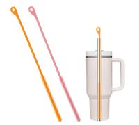 BOXOB 2pcs Silicone Straw Cleaner Brush, 9.44in Extra Long Straws Cleaner Reusable Cleaning Tool for Metal Glass Plastic Straw & Bendable Pipe (Pink,Orange)