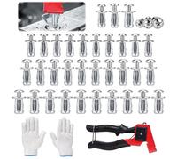 BOXOB 30pcs Button Rivet Locking Nuts Set, M4 M5 M6 | Heavy Duty Carbon Steel Flower Nuts Screws with 1 Riveter Tool & 1 Pair Gloves for Automotive Furniture Fixing DIY Repairs
