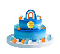 BOXOB 32pcs Blue Rainbow Cake Toppers, Blue Dog Themed Happy Birthday Topper Include Colorful Cake Balls Pastel Rainbow Cupcake Decorations for Baby Shower Birthday