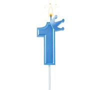 BOXOB 3inch Birthday Number Candle, Blue 3D Candle Cake Topper with Crown Cake Numeral Candles Number Candles for Birthday Anniversary Parties (Number 1) [Energy Class A]