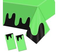 BOXOB 3pcs Ghost Tablecloths, 108x54 Inch Halloween Themed Plastic Table Cover Waterproof Rectangle Table Cloth for Birthday Party Supplies Halloween Decorations Baby Showers (Green & Black)