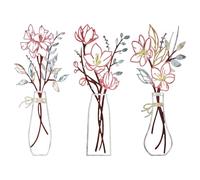 BOXOB 3pcs Metal Flowers Wall Decor, Minimalist Metal Flower Vase Wall Arts Boho Housewarming Gifts Rustic Farmhouse Decor for Home Bathroom Dining Room Living Room Bedroom