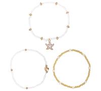 BOXOB 3pcs Shell Ankle Bracelets Set, Stretchable Boho Gold Seashell Ankle Bracelets for Women Elegant Pearl Gifts Summer Beach Foot Jewelry for Vacation Seaside Party (Style 2)