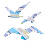BOXOB 3pcs Wood Seagull Wall Decor, Coastal Theme Wall Art Beach Room Wooden Sea Birds Lake House Ocean Decor Self-adhesive Nautical Wall Sculpture for Home Bathroom Living Room Decoration
