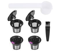 BOXOB 4 Pack Refillable Coffee Machine Filters for Keurig 1.0 & 2.0 Brewers, Reusable Cups with Spoon & Brush Accessories Parts Universal Fit Capsules with Stainless Steel Mesh Strainer (Black)