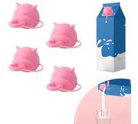 BOXOB 4pcs Cow Udder Milk Carton Caps, Silicone Pouring Bottle Cap Reusable Carton Diverter Funny Cow Cover Creative Gifts for Milk Cartons (Pink)
