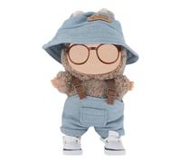BOXOB 4pcs Doll Clothes Set, Stylish Bucket Hat Bib Overall Shoes & Glasses Complete Outfit Set for 15cm/17cm Plush Blind Box Doll Accessories (Blue)