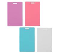 BOXOB 4pcs Erasable Badge Note, Silicone Reusable ID Badge Notepad | 8x5x0.2cm/3.15x1.97x0.08in Vertical Wipeable Badges Reel Notepad in White Pink Blue Purple Color for Nurses Teacher Student