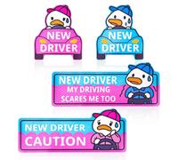 BOXOB 4pcs Funny Duck New Driver Car Magnets, Cute Cartoon Reflective Student Driver Magnet Reusable Magnetic Caution Nervous Stickers for Novice Car Bumper Safety Signs
