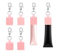 BOXOB 4pcs Lip Balm Keychain Cap, 4 Style Portable Lipgloss Cap with Keyring Cute Lip Gloss Holder Key Chain Ring Accessories for Summer Fridays 0.59in Diameter Lipgloss (Pink)