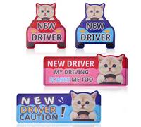 BOXOB 4pcs New Driver Cat Magnets Stickers, Funny Newbie Magnetic Sticker Cartoon Reflective Student Driver Decal Cute Caution Nervous Safety Signs Accessories for Car Bumper (Bow Tie Cat Style)