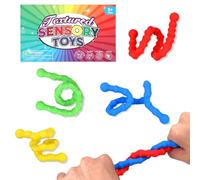 BOXOB 4pcs Sense Autism Toys for Kids, Textured Stretchy Sensory Fidget String Silicone Stretch Toys Colorful Stick for Quiet Prizes Classroom School Education Product