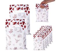 BOXOB 50pcs Cowboy Gift Bags, Plastic Cowgirl Goodie Bags Snack Candy Treat Bag Western Theme Party Favor for Kids Teens My First Rodeo Birthday Party Supplies Decorations