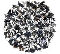 BOXOB 50pcs Dark Rose Stickers, Black Flower Romance Stickers Pack Transparent PET Black Rose Vintage Dark Floral Aesthetic Decals for Scrapbook Laptop Phone Journal Women Adults