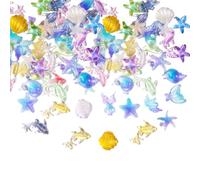 BOXOB 50pcs Summer Ocean Nail Charms, 3D Resin Sea Shell Starfish Beach Rhinestone Nail Charms Ocean Beachy Series Mermaid Theme Decoration for Women Manicure Art Ornaments Accessories