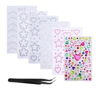 BOXOB 6 Sheets Face Gemstones Stickers & Black Elbow Clamp, Self-Adhesive Gems Stickers for Makeup Facial Jewels Stick on Rhinestones for Women Girls Face Eyes Nail Hair Body Decor