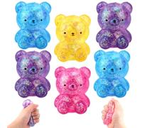 BOXOB 6pcs Bear Squeeze Toys, Glitter Soft Gummy Bear Squishy Sensory Fidget Toys Stress Relief Balls Perfect Party Favors and Gifts for Women and Men(6 Colors)