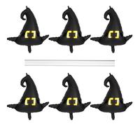 BOXOB 6pcs Halloween Hat Balloons, Magic Witch Party Decoration Hangable Aluminum Foil Black Witch Hat Balloon with Straw for Kids Halloween Themed Party Supplies