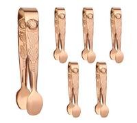 BOXOB 6pcs Mini Sugar Cube Tongs, 4in Small Serving Tongs with Rose Pattern Tiny Stainless Steel Sweet Grabber Tool for Ice Appetizers Charcuterie Boards Dessert Coffee Bar (Rose Gold)
