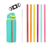BOXOB 6pcs Replacement Straws for Owala FreeSip Water Bottles 14/16/19/24/32/40oz, Reusable Plastic Straws with Scale Cleaning Brush & Cutting Tool Tumbler Accessories