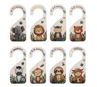 BOXOB 8pcs Baby Closet Dividers, Wooden Baby Wardrobe Organizer Newborn to 24 Months Woodland Nursery Decor Double-Sided Nursery Clothes Hanger Partition for Home Beautiful Decor (Animal)