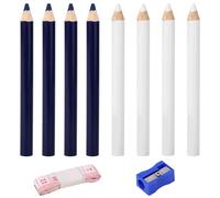 BOXOB 8pcs Fabric Pencils for Sewing, White and Blue Water Soluble Fabric Maker Washable Tailors Chalk Pen Marking and Tracing Tools with Sharpener & Tape Measure for Dressmakers Quilting Crafts