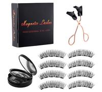 BOXOB 8pcs Magnetic Eyelashes & Eyelash Curler, Natural Magnetic False Eyelashes Reusable Fake Eye Lash Beauty Tools for Home Travel, Quick Makeup, No Glue