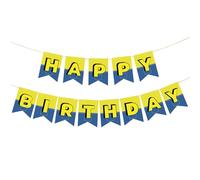 BOXOB Cartoon Happy Birthday Banner, Yellow, 13x18cm/5.1x7.1in, Pre-Strung Pennant Banner with Fishtail Design, Perfect for Birthday Parties