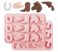 BOXOB Cowboy Silicone Tool, Cowboy Hat Boot Horse Saddle Shape Chocolate Candy Pattern Western Themed Party Baking Tools for Candy Cake Decorating (Pink)