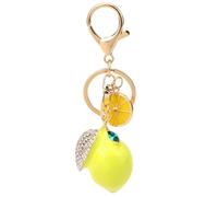 BOXOB Cute Lemon Keychain with Sparkling Rhinestones, Little Metal Key Chain Fruit Key Ring Elegant Lemon Themed Keyring Fruit Bag Charm Jewelry Gift Accessories for Purse Handbag Decoration