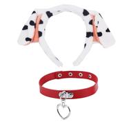 BOXOB Dalmatian Dog Ears Headband with Red Heart Choker Collar, Cute Dog Ears Headband Halloween Costume Accessories for Adults Cosplay