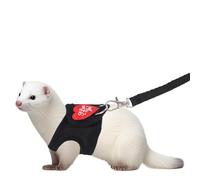 BOXOB Ferret Harness and Leash Set, Adjustable Leopard Print Leash Soft Harness for Small Pets Including Ferrets Guinea Pigs Rabbits Bunny Hamsters and Kittens (Black)