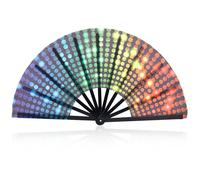 BOXOB Large Foldable Hand Fan, Bright Rave Popping Clack Neon Colors Plastic Line Dancing Folding Boots on the Ground Fan Classic Chinese Style Portable for Wedding Decoration