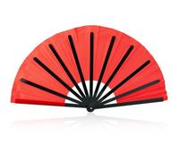 BOXOB Large Foldable Hand Fan, Plastic Fabric Rave Folding Held Handheld Fan Manual Portable for Line Dancing Wedding Party Decoration Performance Supplies (Red & Black)