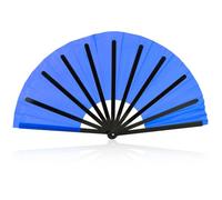 BOXOB Large Foldable Hand Fan, Plastic Fabric Rave Folding Held Handheld Fan Manual Portable for Line Dancing Wedding Party Decoration Performance Supplies (Royal Blue)