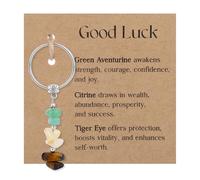 BOXOB Natural Crystal Keychain Gift, Good Luck Charm Keyring with Green Aventurine Citrine Tiger Eye for Women Coworkers Birthday New Job College Graduation (Good Luck)
