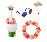BOXOB Porch Goose Outfit, Summer Porch Goose Clothes with Cute Sunglasses Adjustable Hat Hawaiian Garland Colorful Costume for Garden Retro Pet Cosplay Party Patio Yard