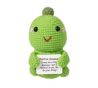 BOXOB Positive Dinosaur Doll, 4.3 Inch Mini Crochet Dinosaur Toy with Encourage Card Green Knitted Dinosaur Funny Emotional Support Life Potato Cheer Up Gifts for Party Birthday Decoration